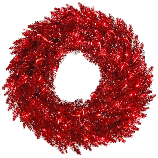 36" Tinsel Red Fir Wreath, Red Dura-Lit® LED Lights